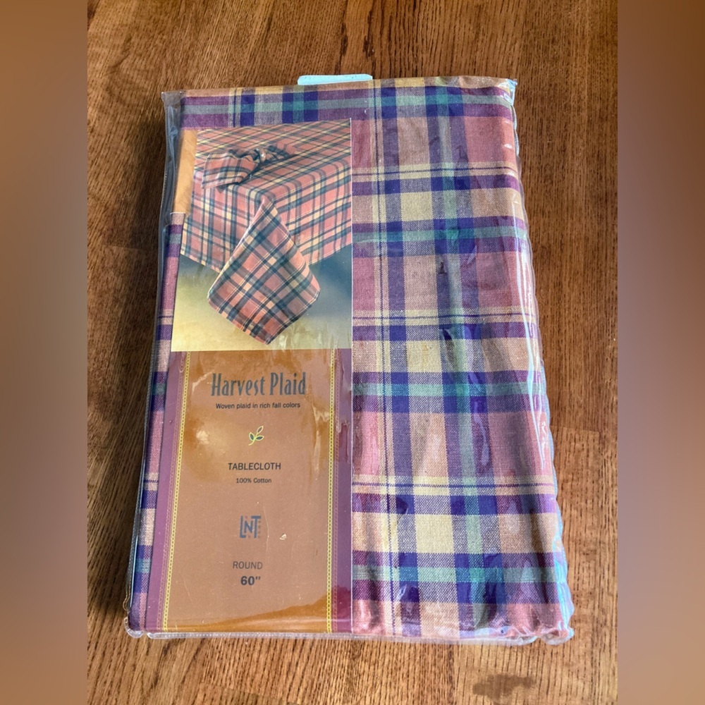 Vintage Round Tablecloth by LNT 60” Rust Blue new in package